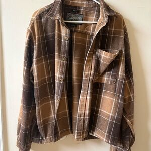 Brooklyn Cloth Men's Brown Plaid Flannel Shirt Boxy Fit Size Large